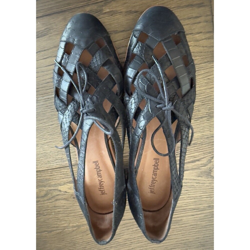 Jeffrey Campbell Women Canela Woven 8.5 Black Snake Leather Strappy